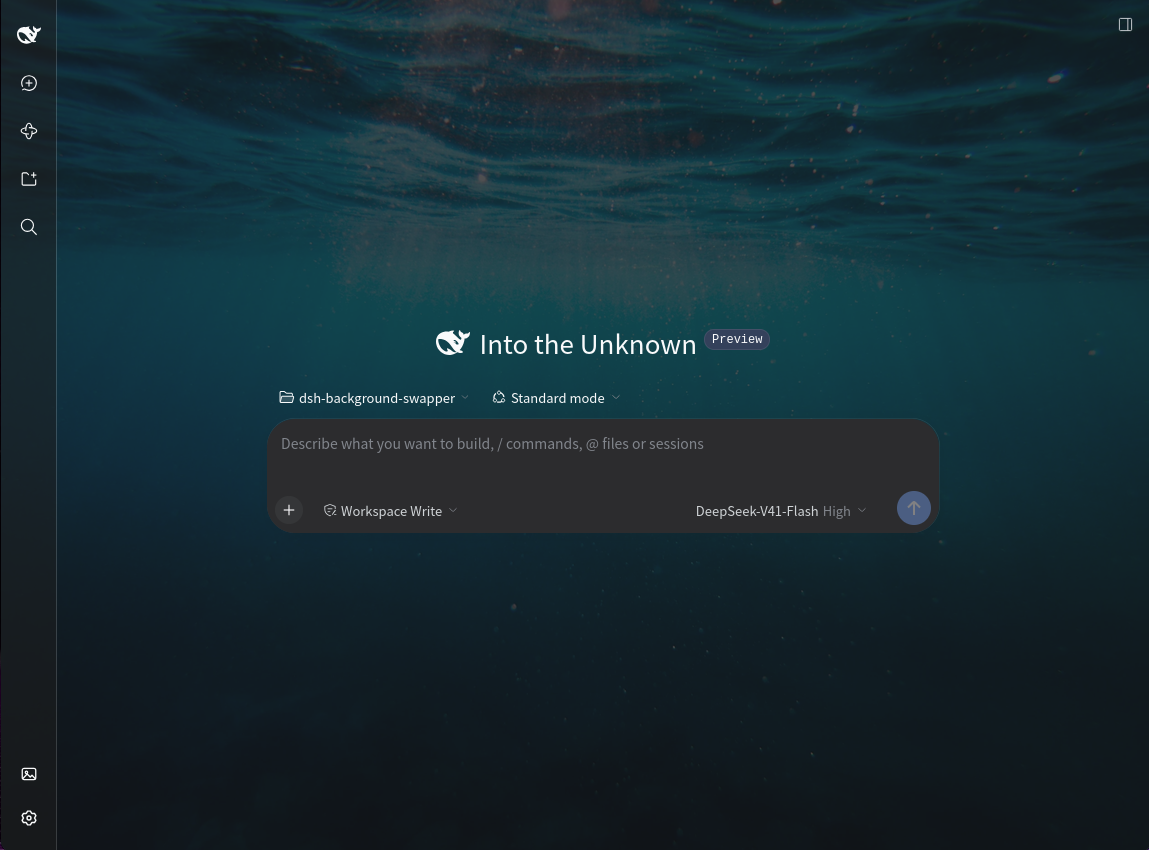The DeepSeek Harness with an ocean photo behind the interface