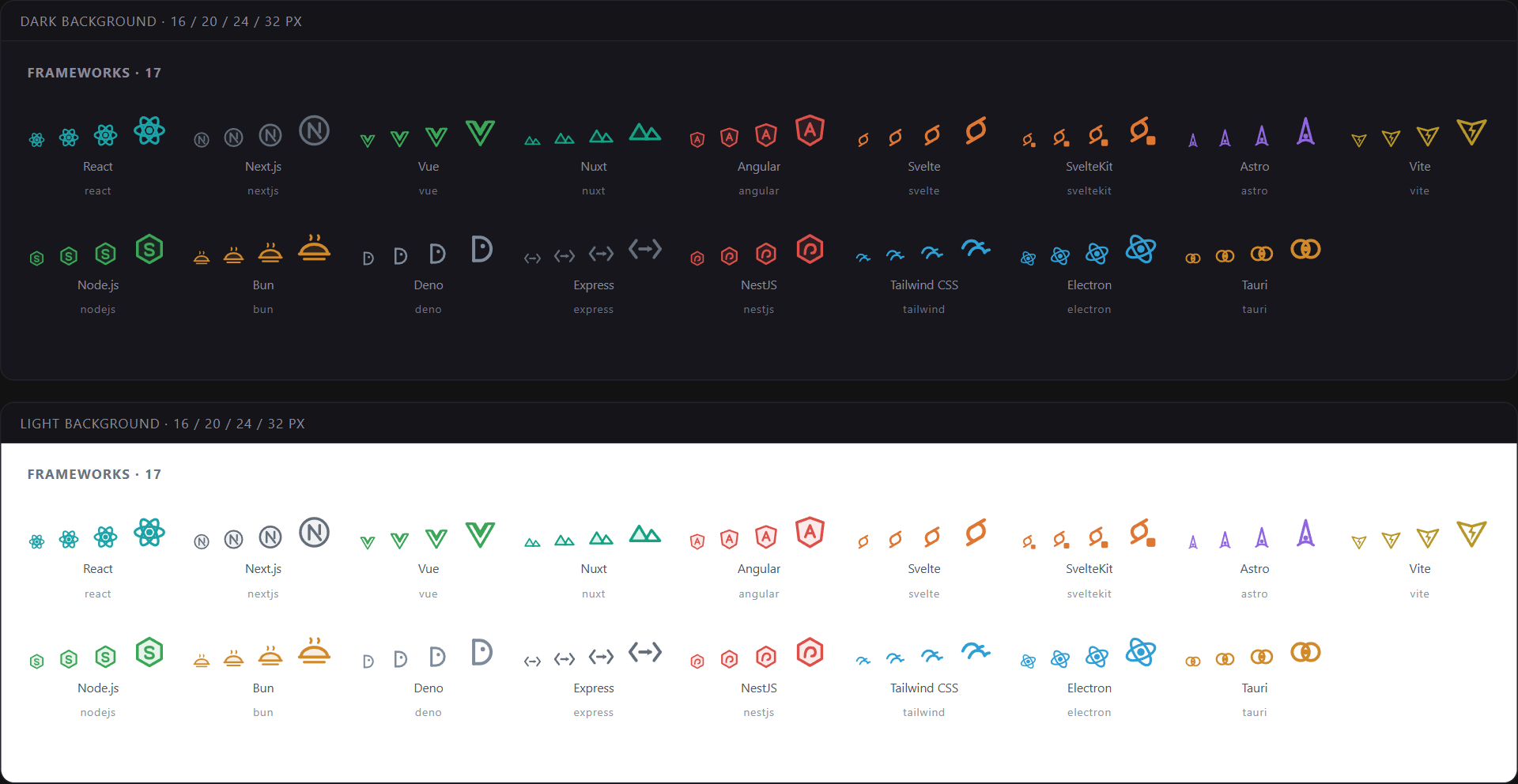 Framework icons
