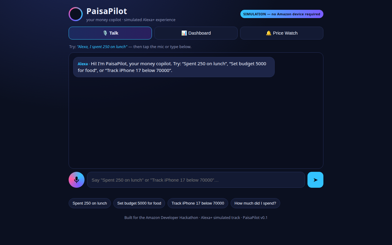 PaisaPilot's voice-first talk UI