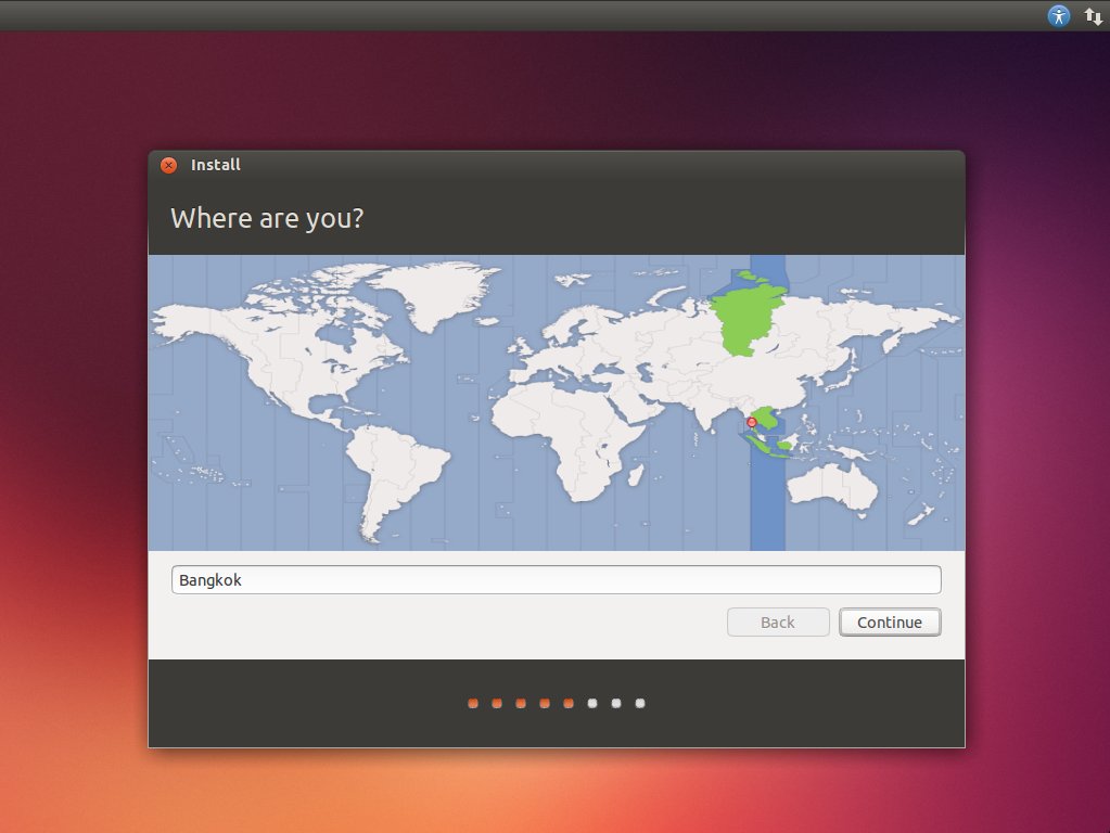ขั้นตอนการติดตั้ง Ubuntu 13.10 - เลือกสถานที่