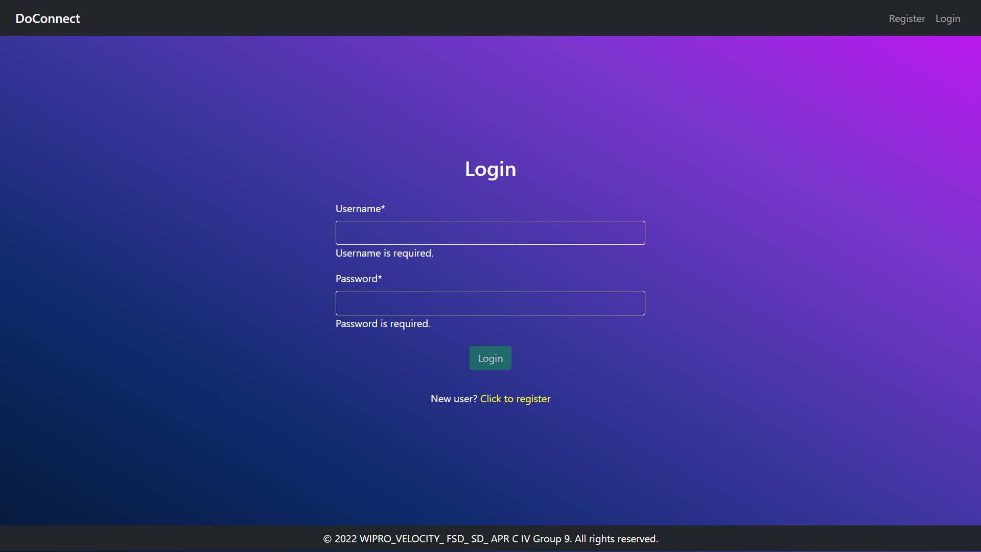 Login Page with Invalid Fields