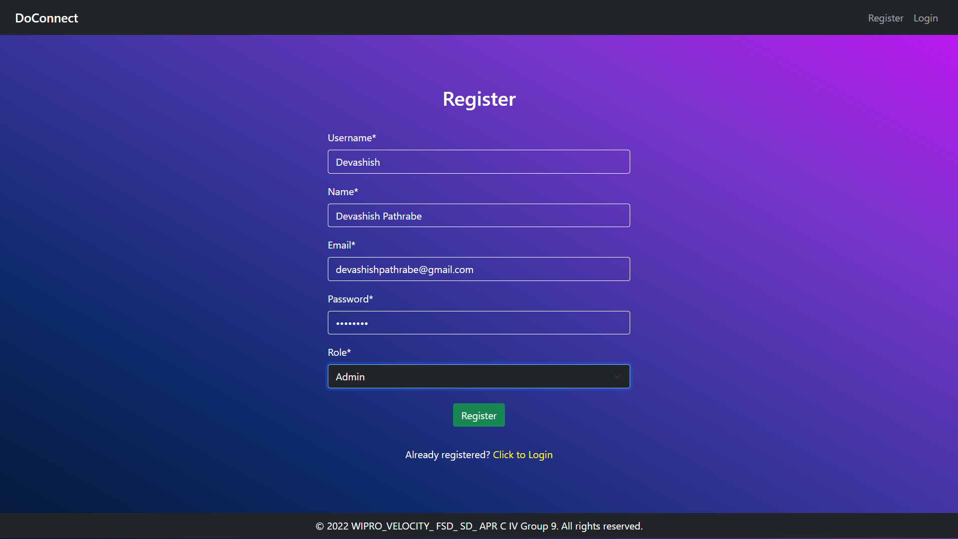 Registration as Admin