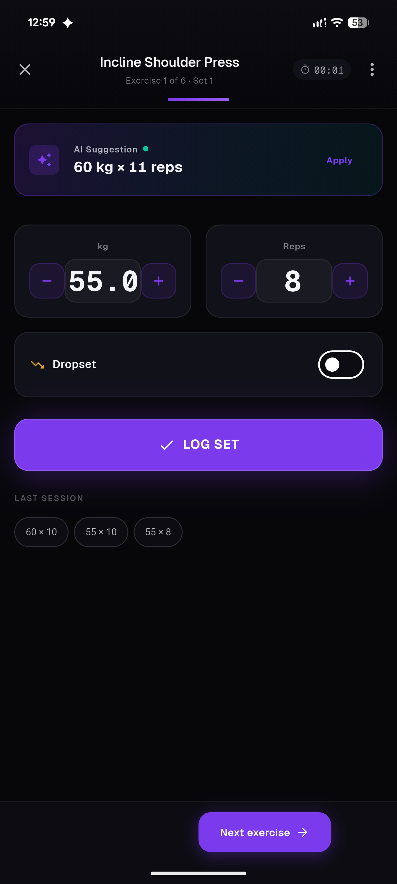Active workout logging