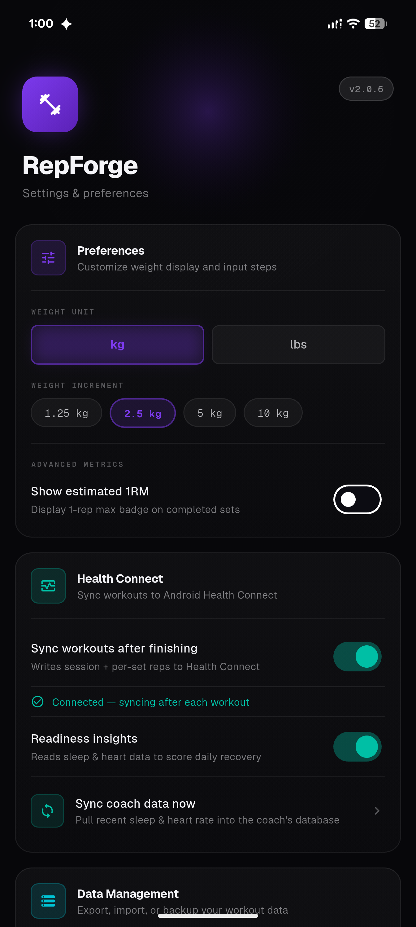 Health Connect settings