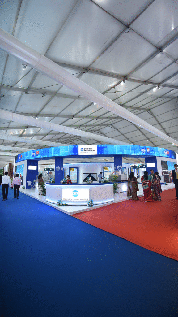 Conference hall with blue flooring