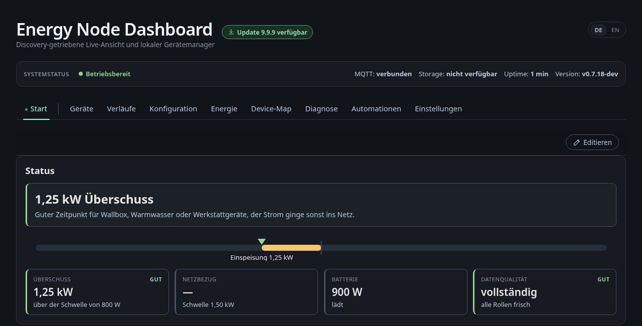 Update-Hinweis im Dashboard