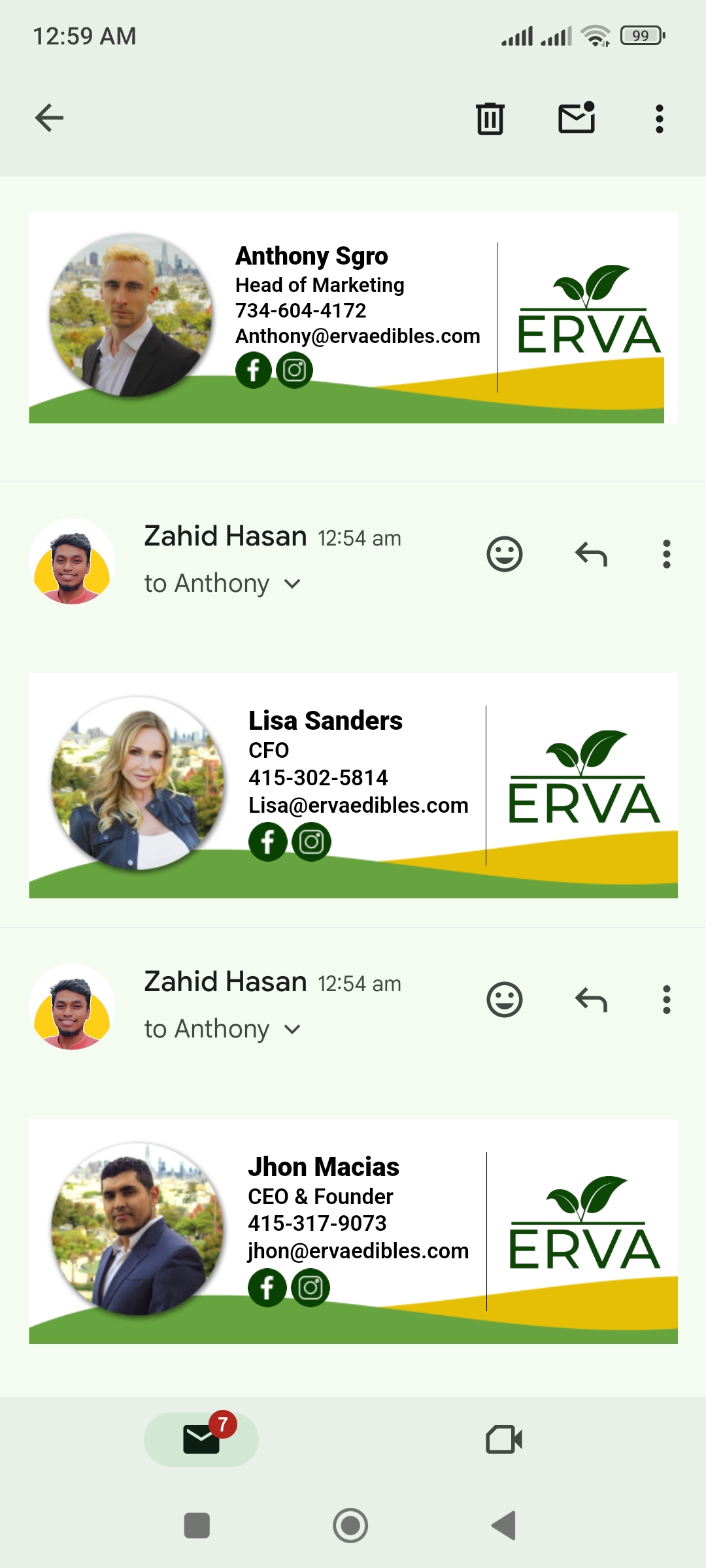 Email signature on mobile device