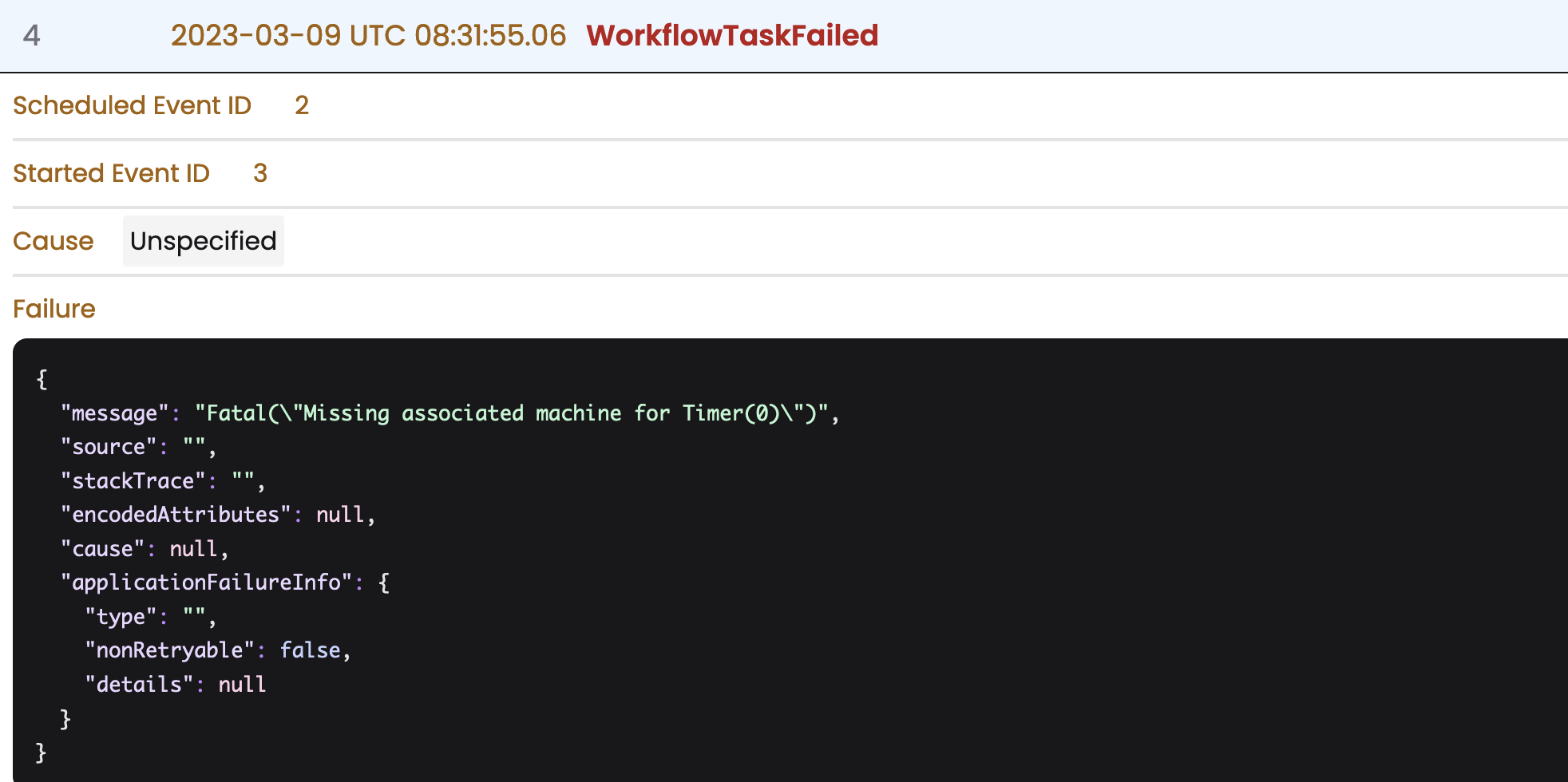 Temporal throwing a Fatal("Missing associated machine for Timer(0)") error