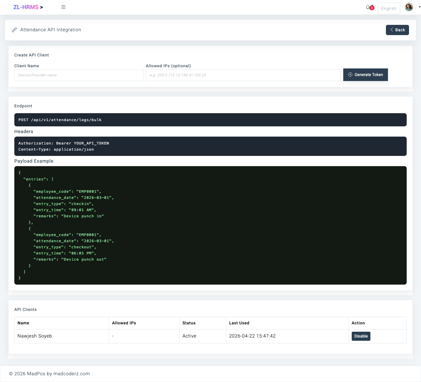 Attendance API Integration