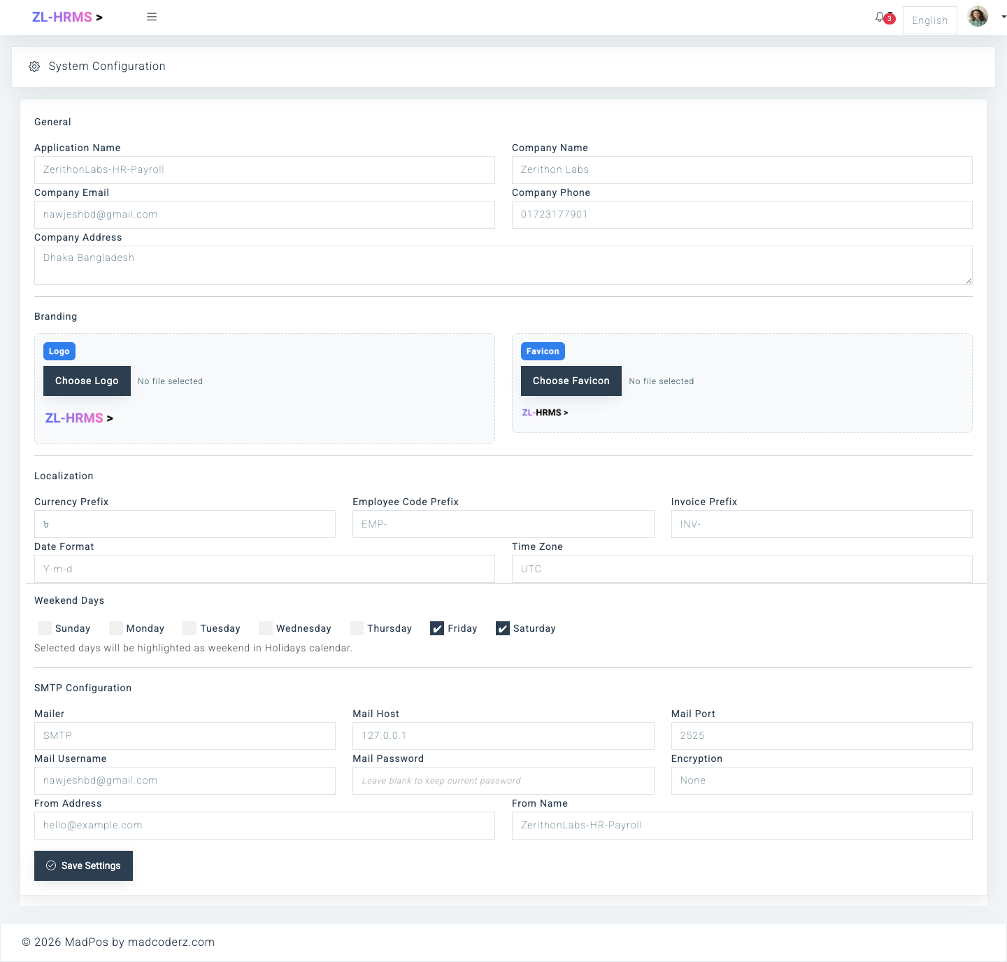 Settings Page