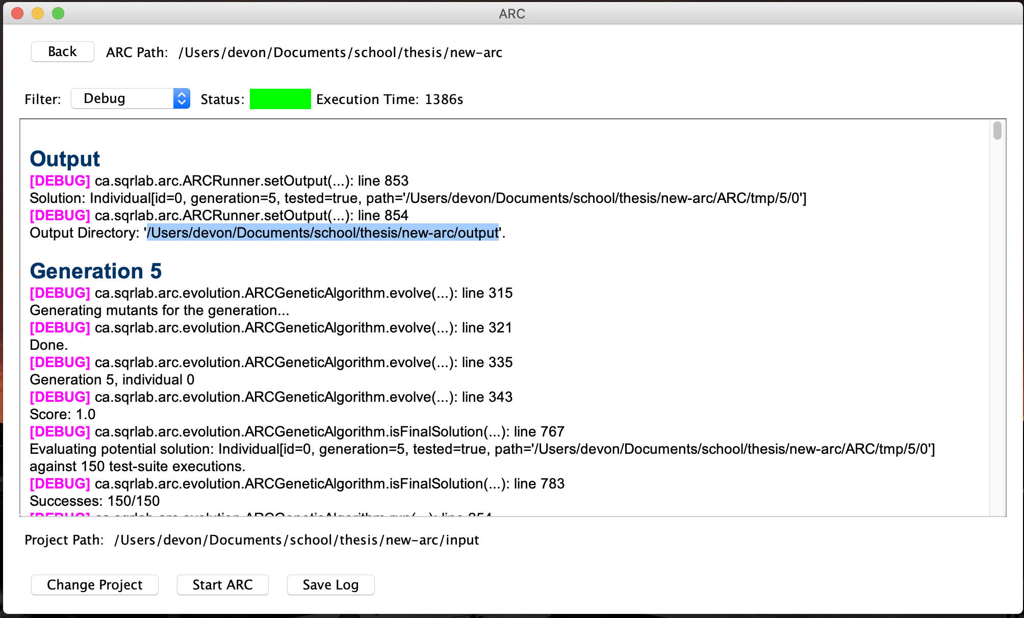 ARC2 successful run using the Ping-Pong test program