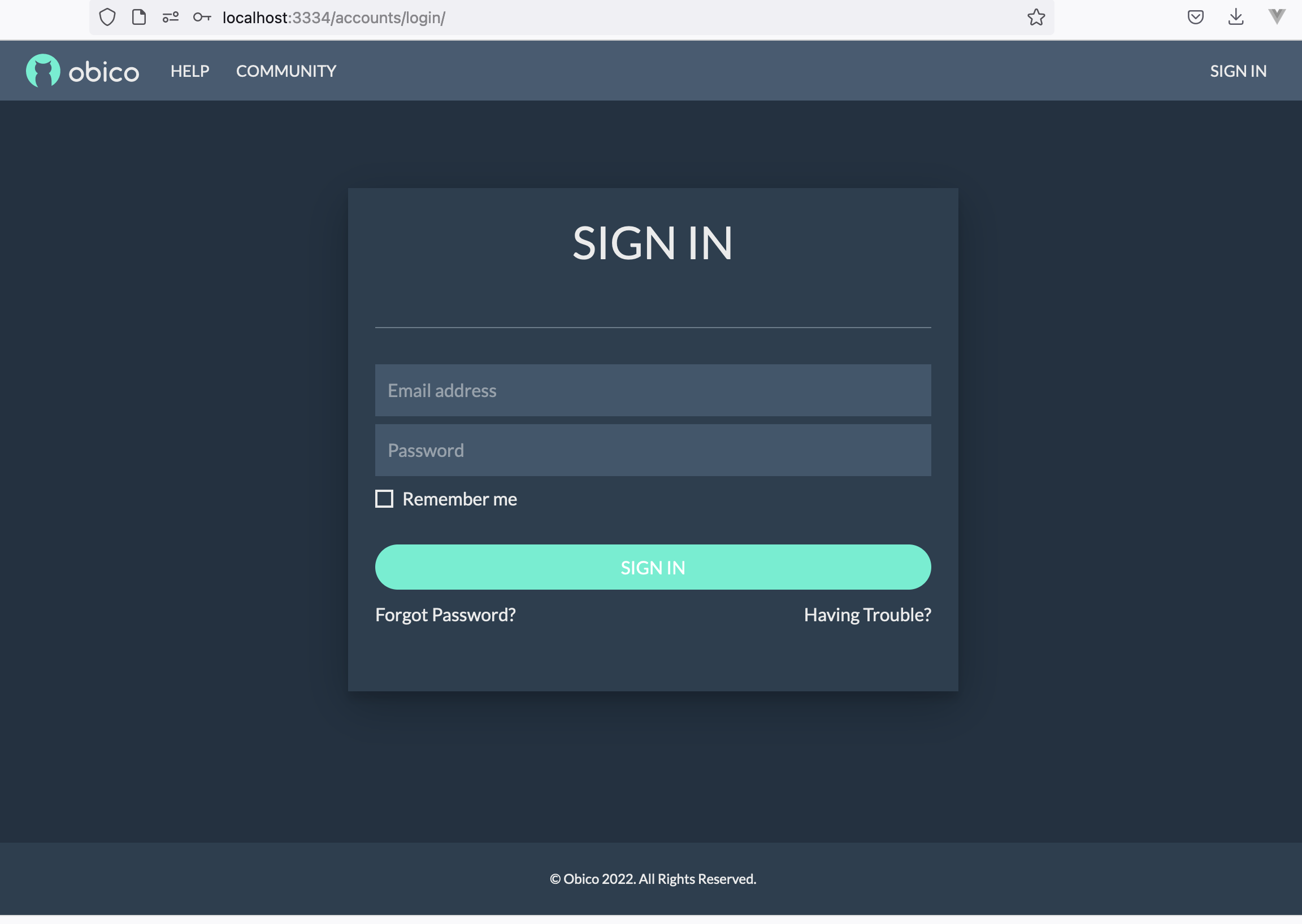 Login page