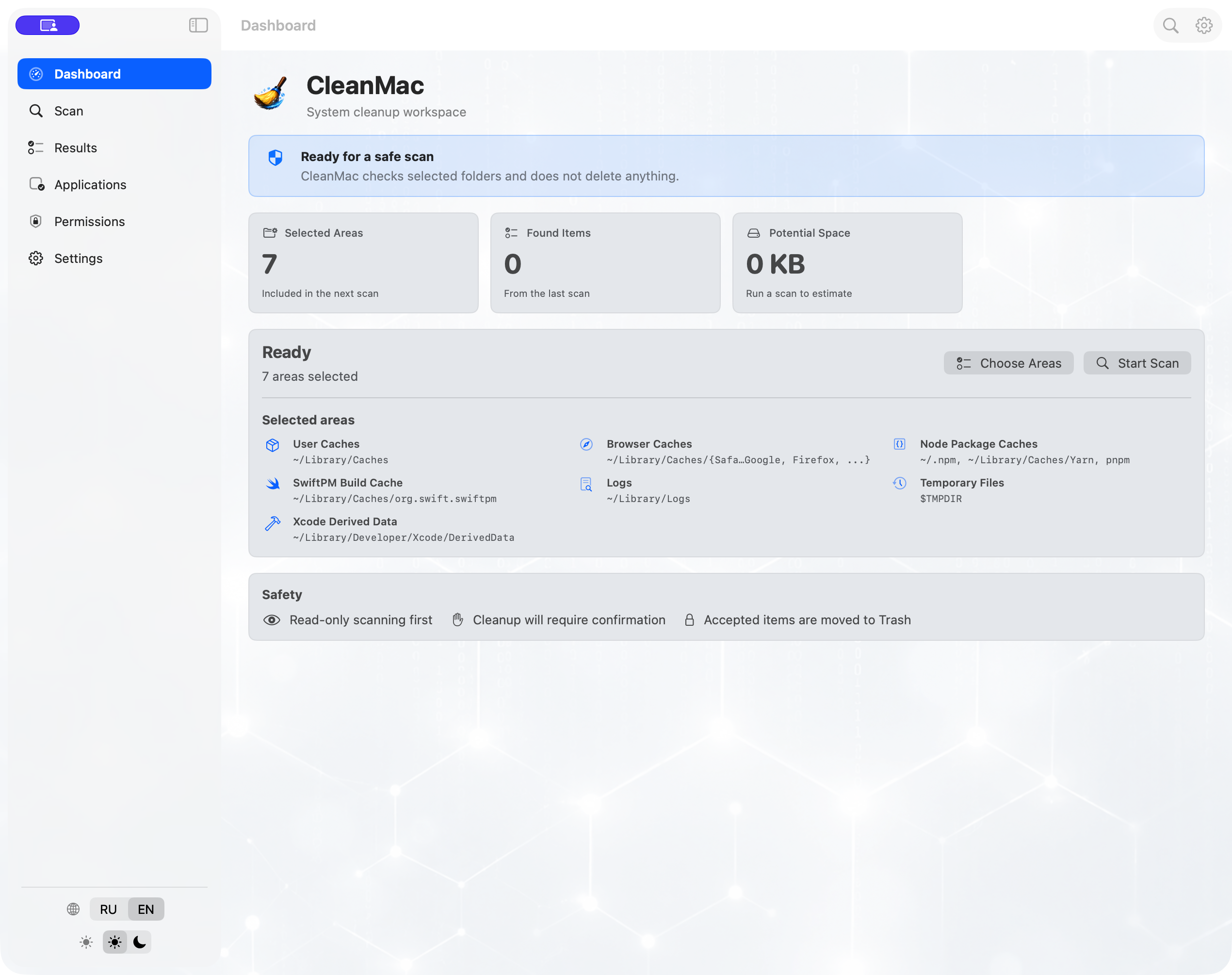 CleanMac dashboard