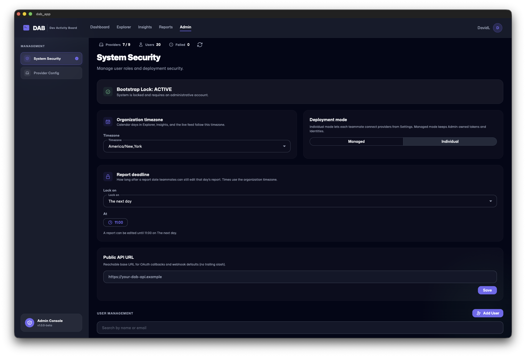 DAB Admin System Security