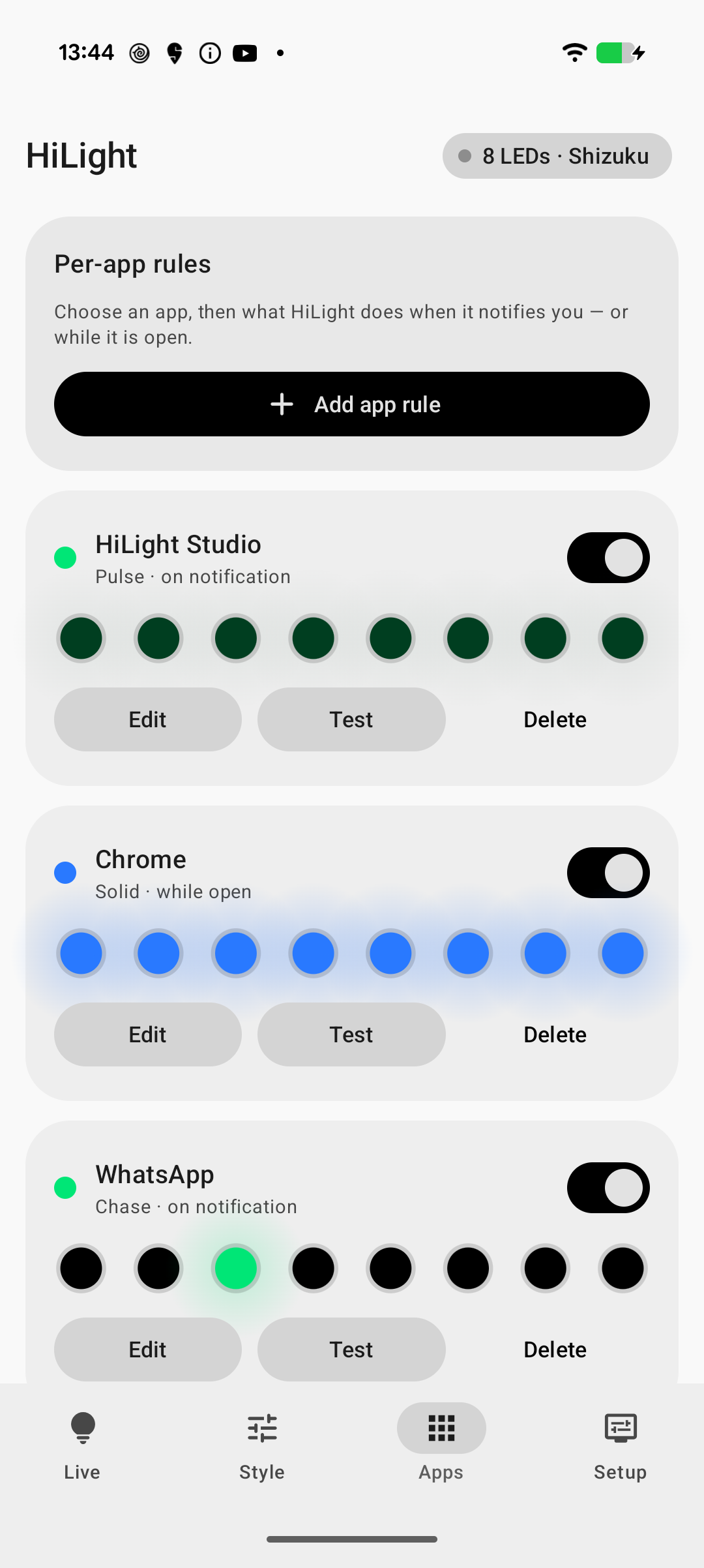 Apps tab with per-app rules