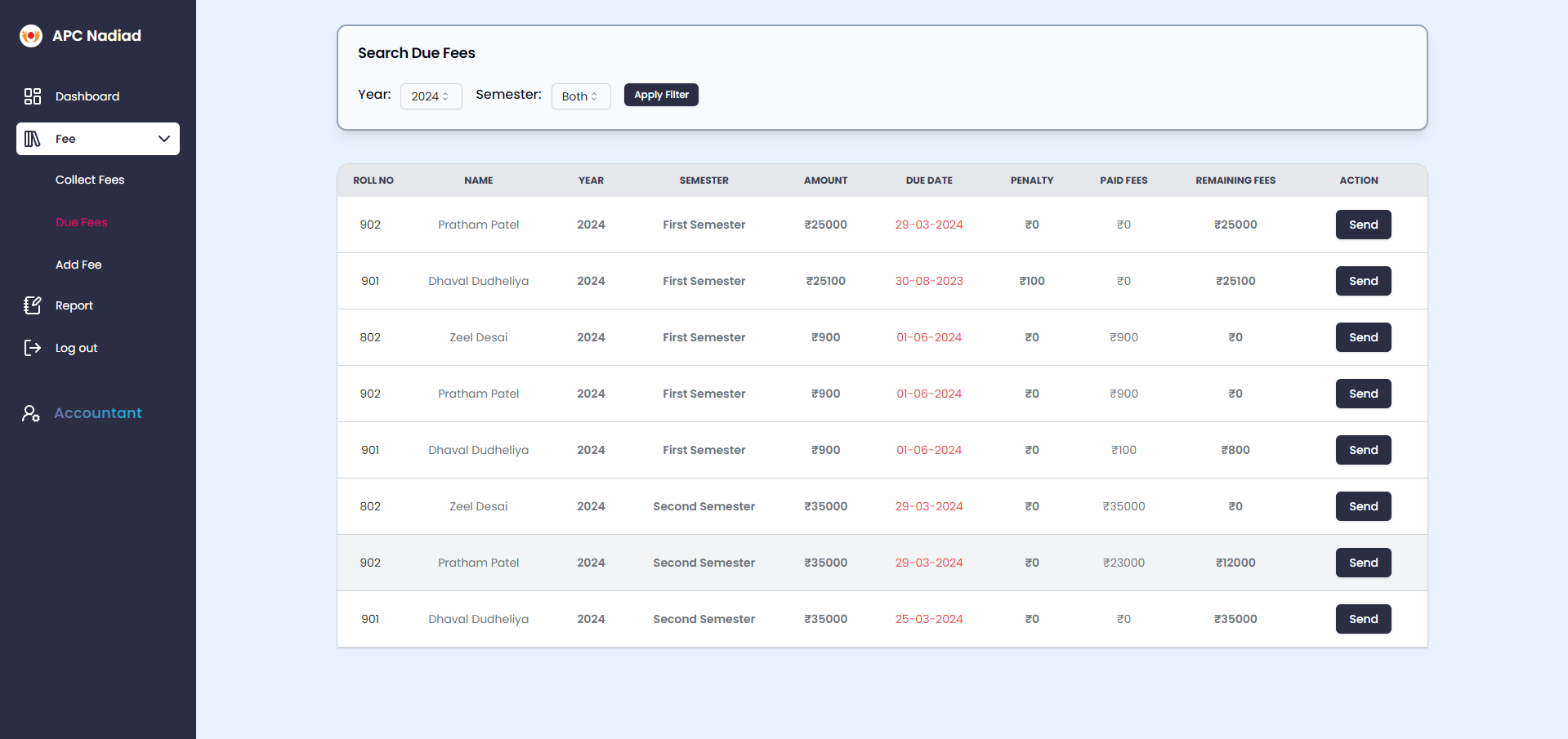 Due Fees Page