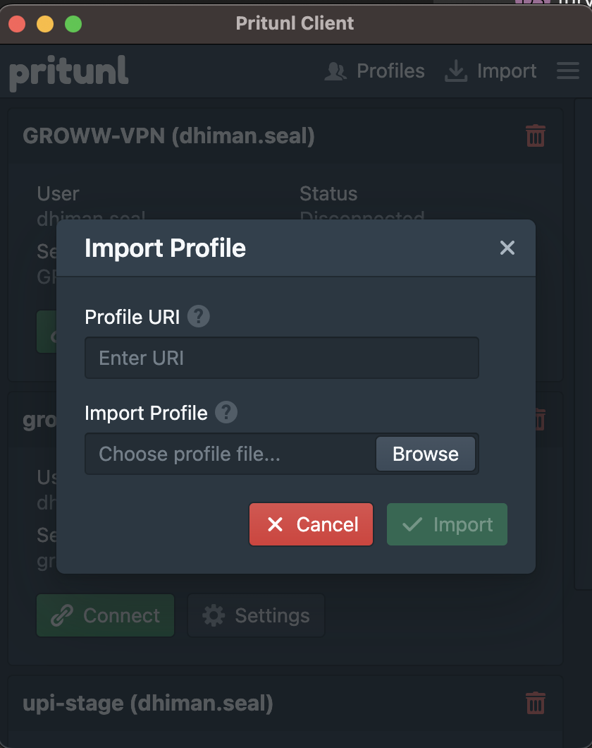 Add VPN in Pritunl Client UI