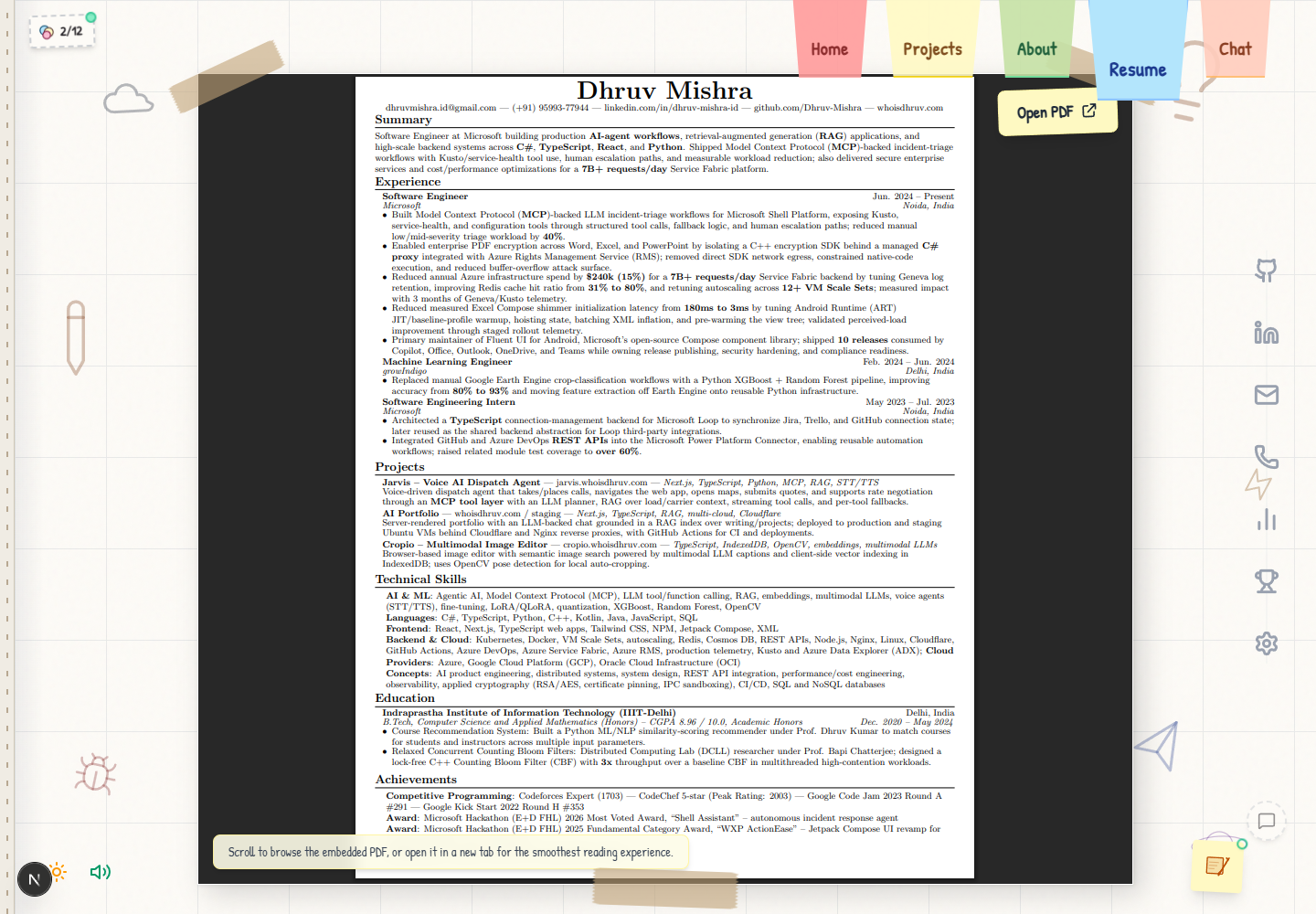 Resume page