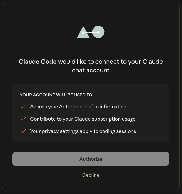Anthropic consent page: Claude Code would like to connect to your Claude account
