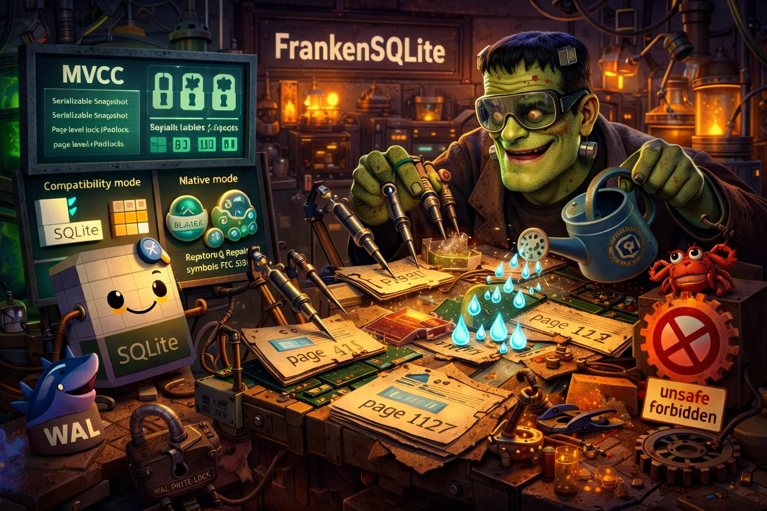FrankenSQLite — a Frankenstein monster building a database engine at his workbench