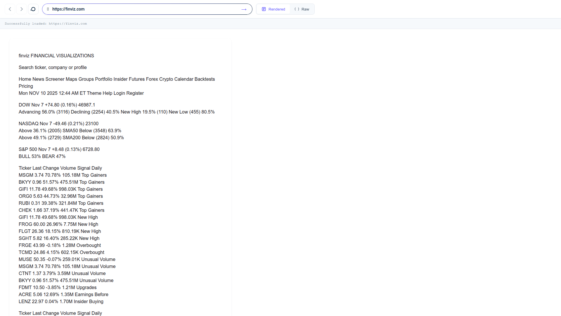 Rendered markdown view in browser UI