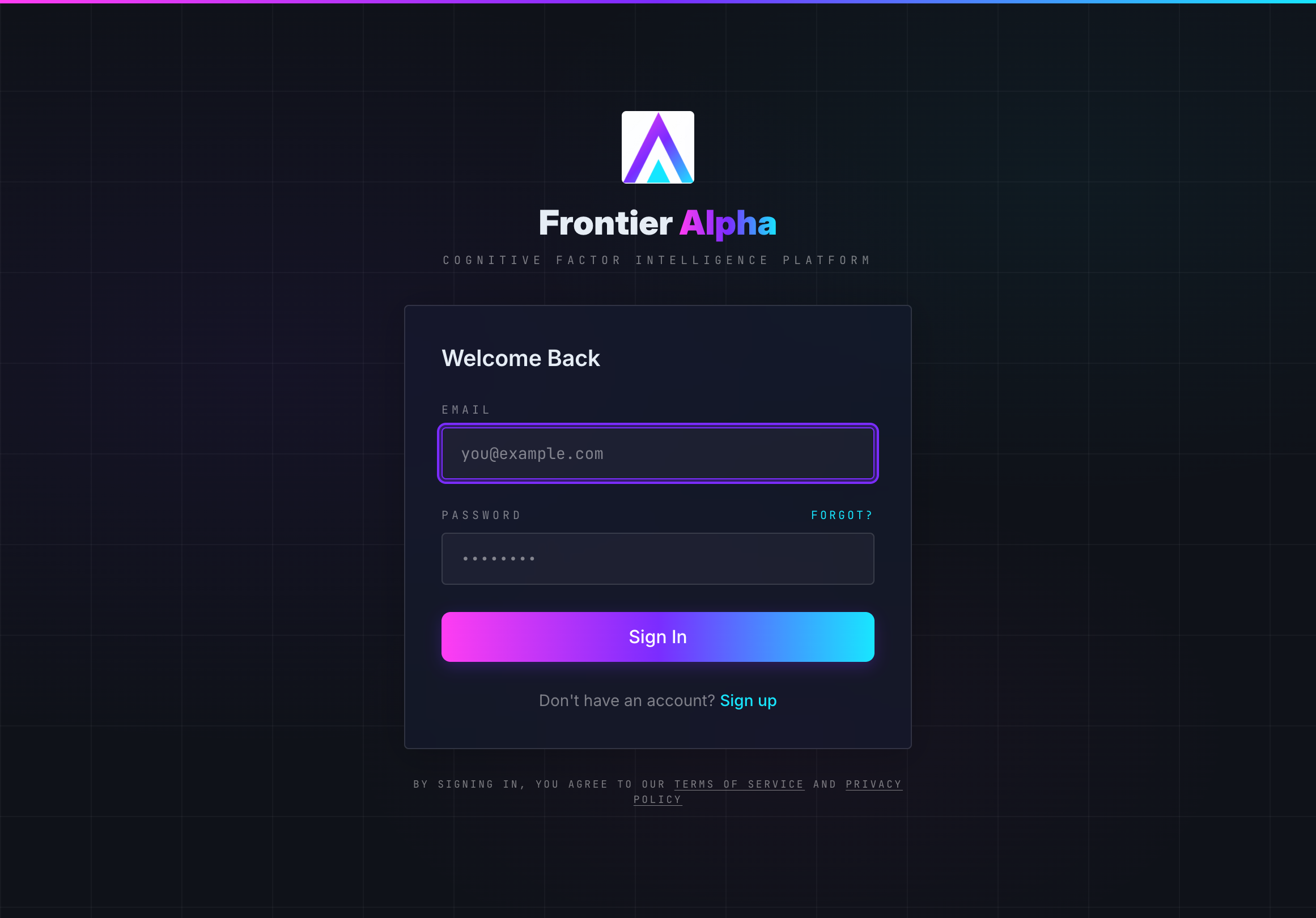 Login — desktop with Terms/Privacy links