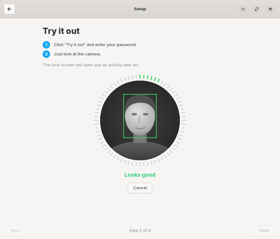 Setup assistant: trying out face recognition