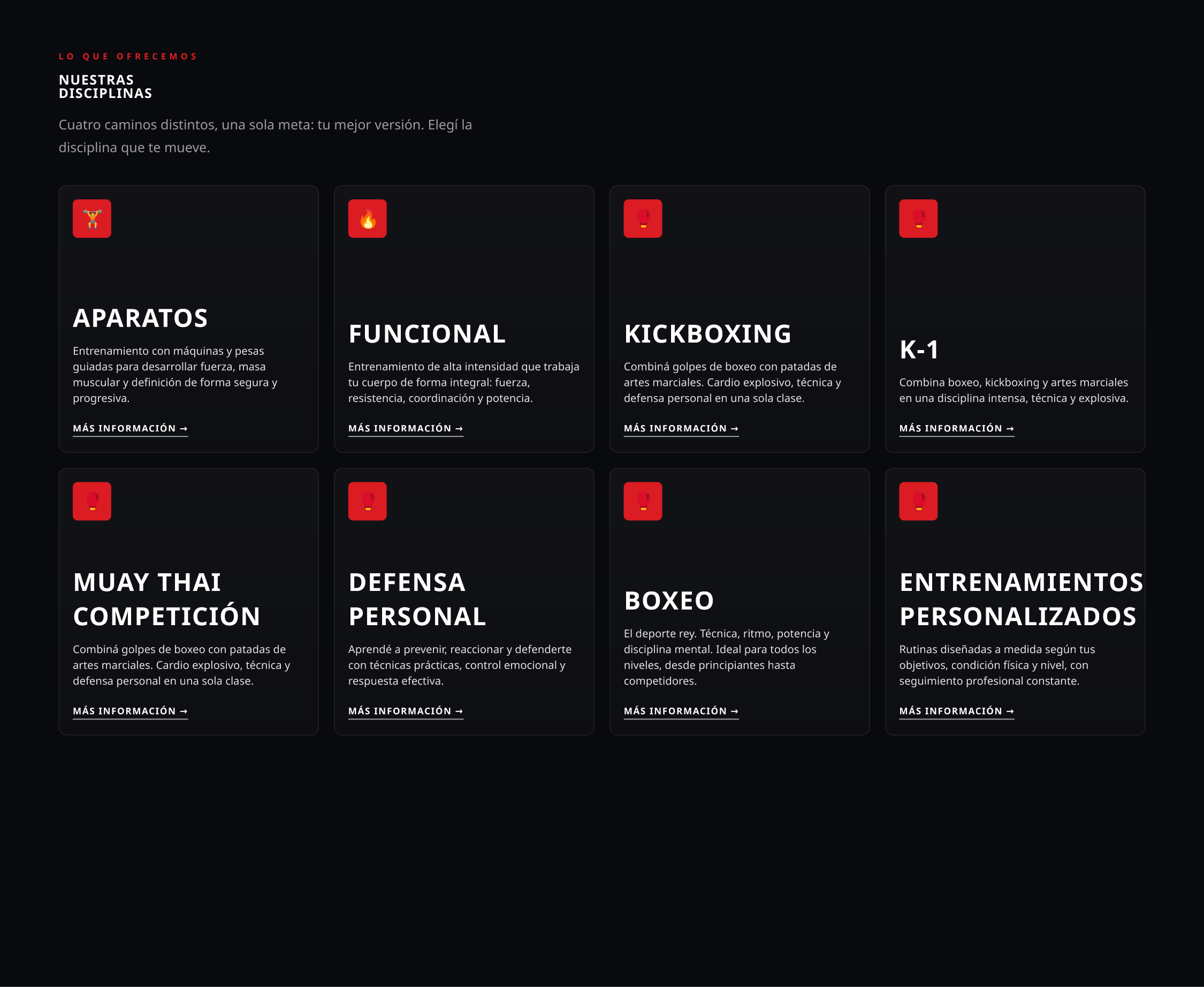 Sección de disciplinas del sitio Kime Time