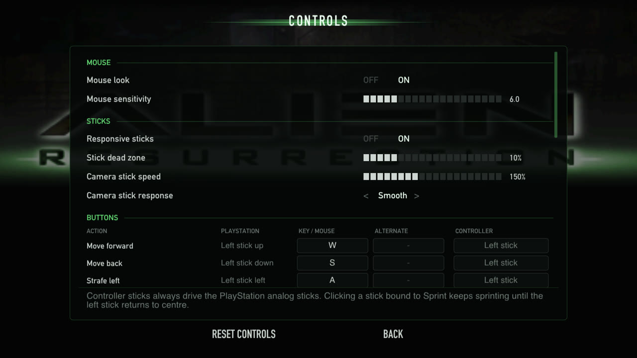 The Controls page