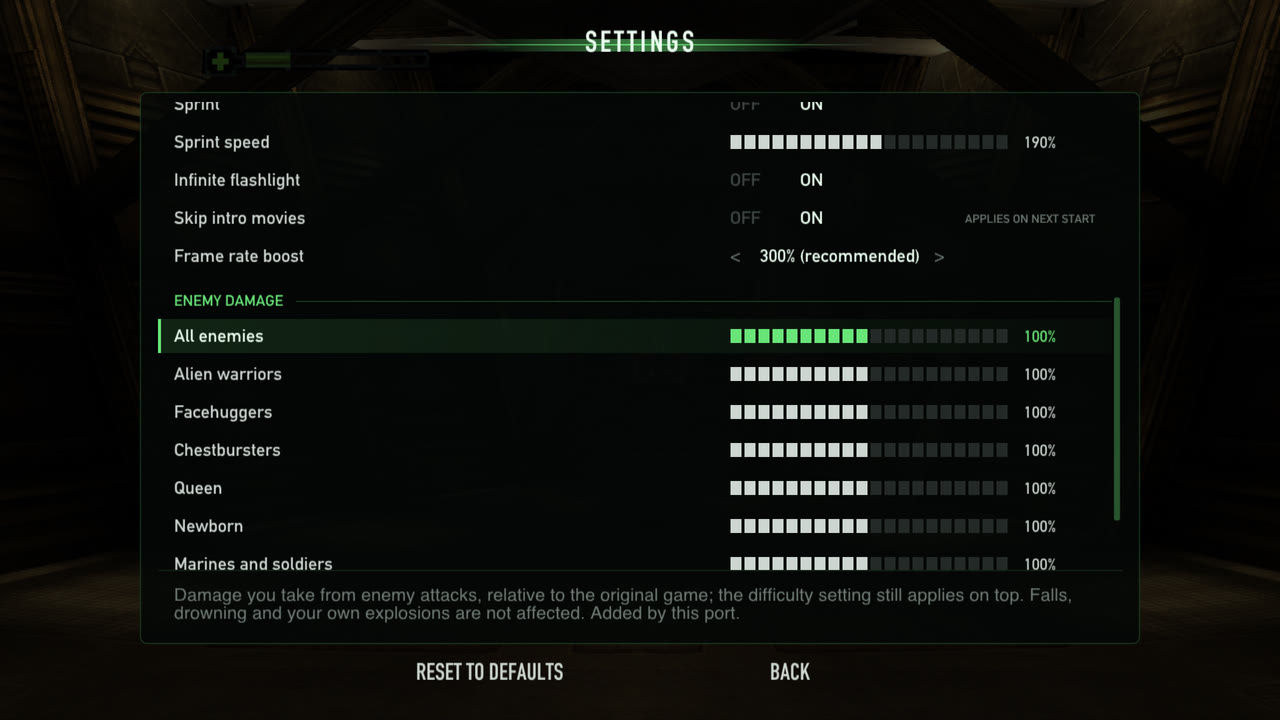 The Enemy damage settings