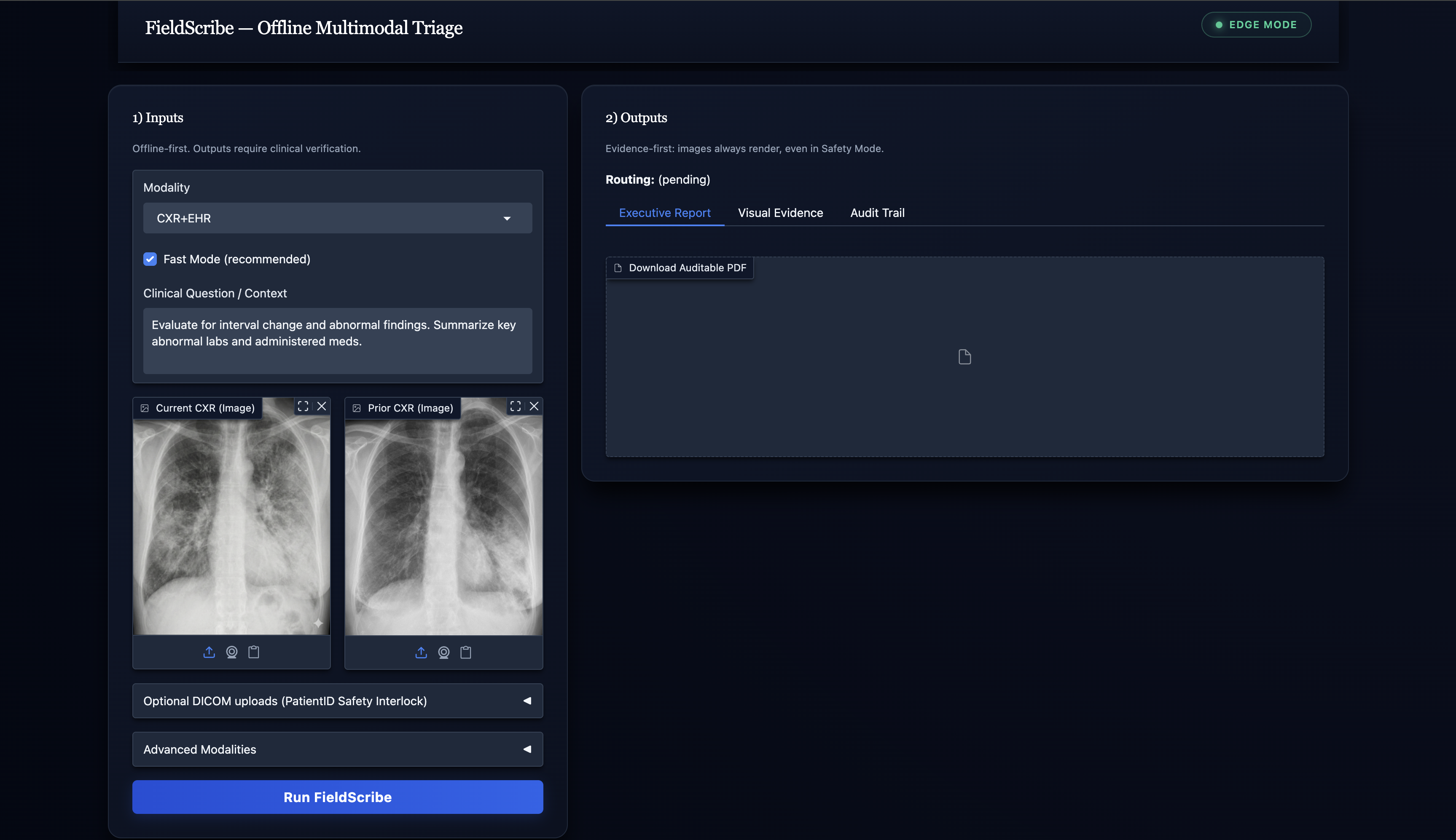 FieldScribe UI dashboard