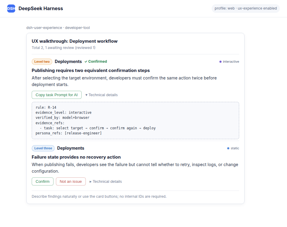 English UX report card with interactive evidence
