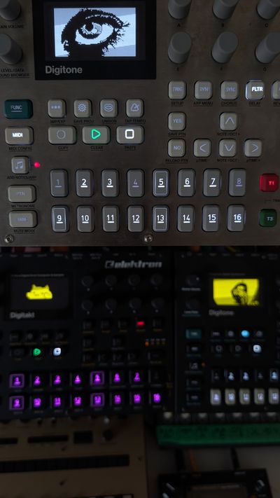DigiSplash custom boot screens running on a Digitakt and a Digitone