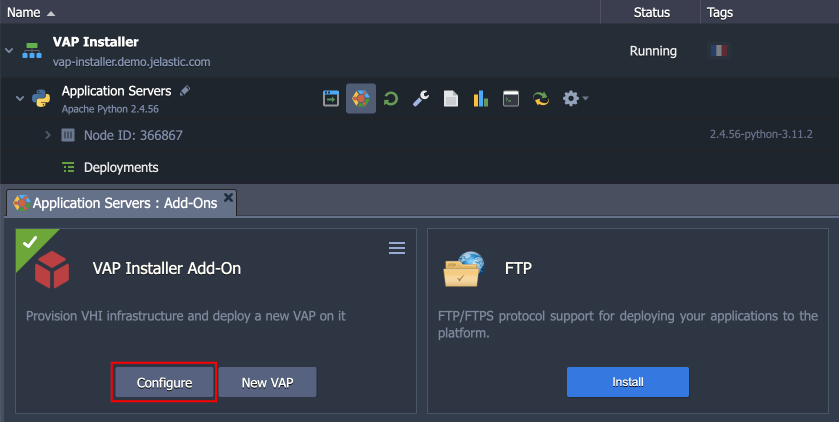 configure VAP installer add-on