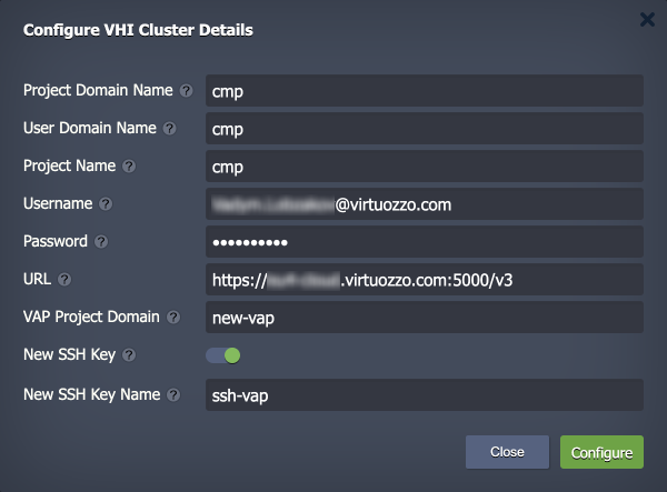 configure VHI cluster