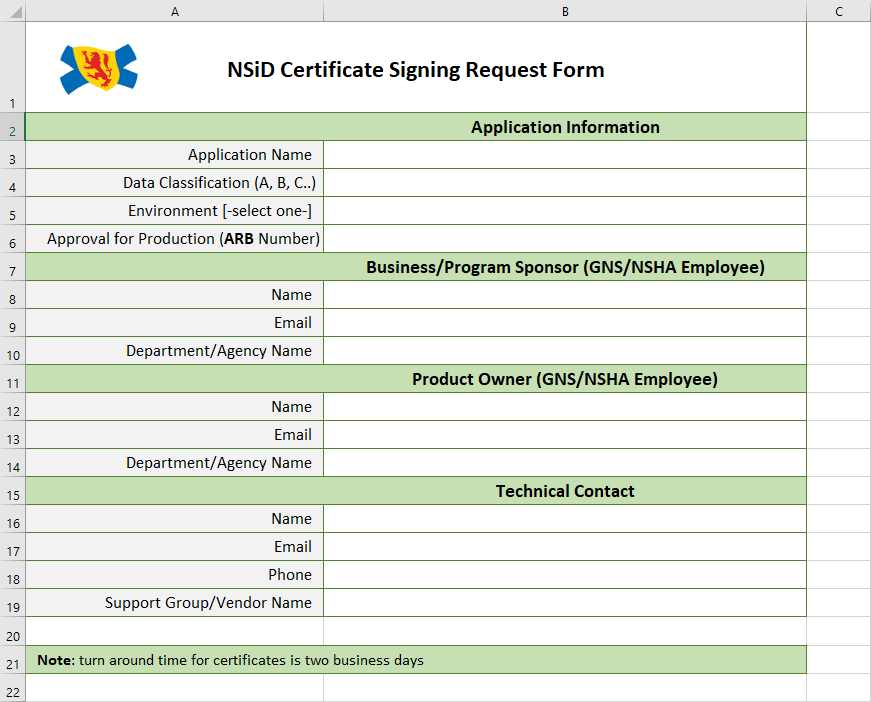 My NS Account Certificate Signing Request Form Example