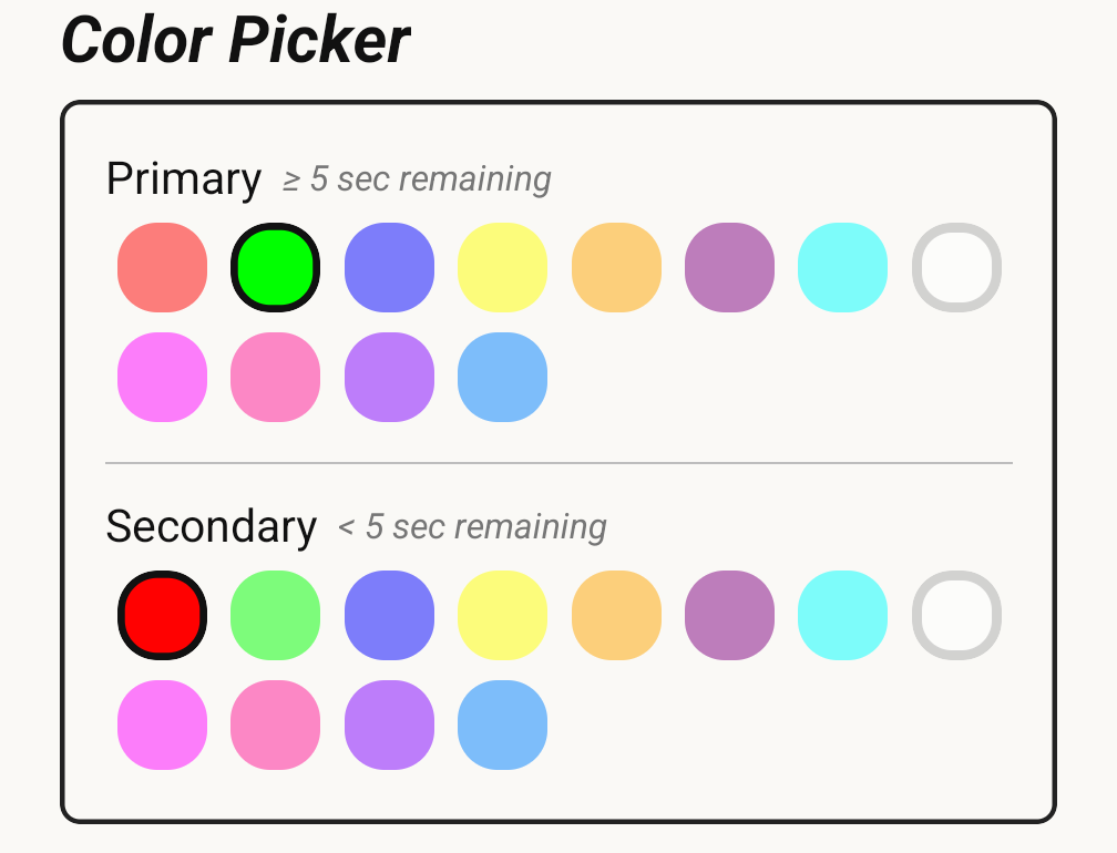 The Color Picker, showing the primary and secondary color swatch grids