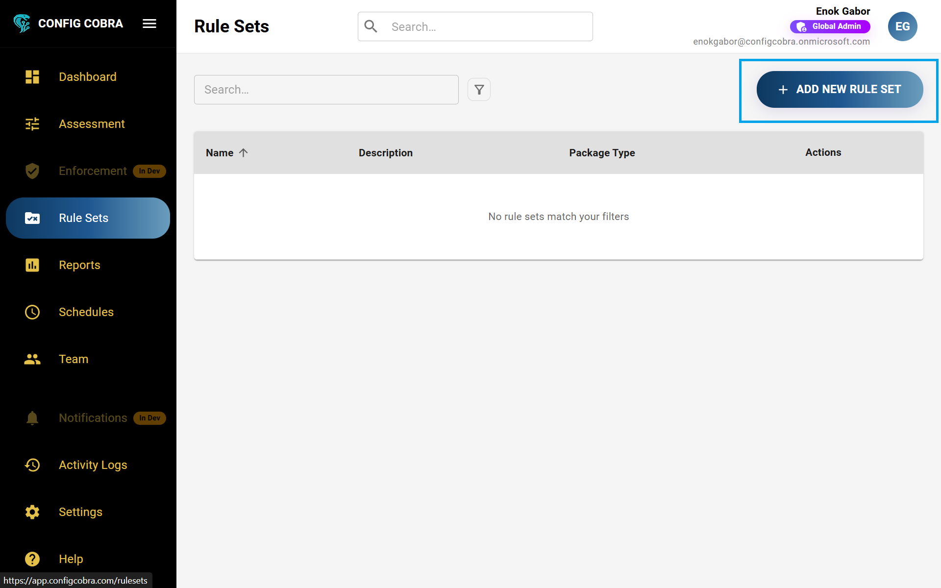 Navigate to Rule Sets page