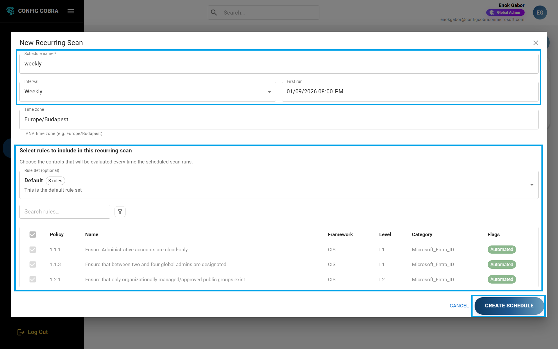 Create a new schedule