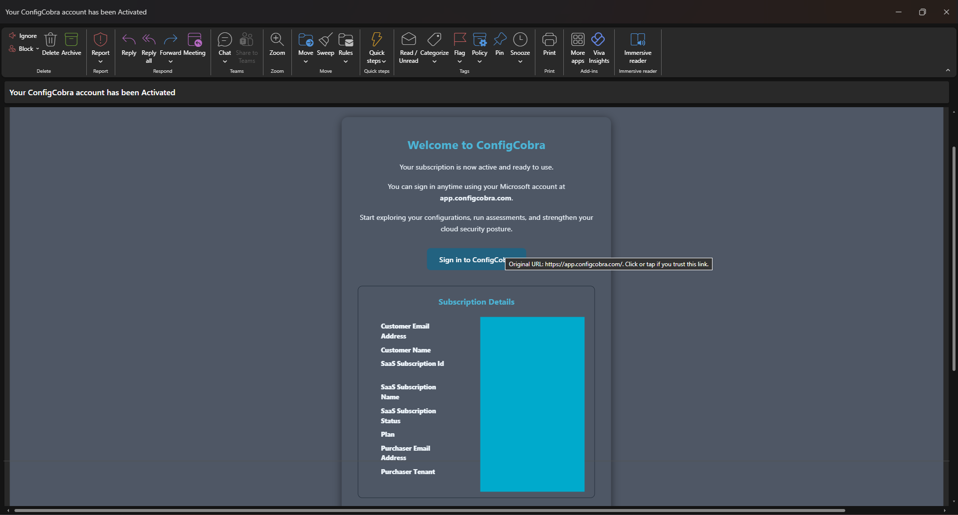 Receive confirmation email