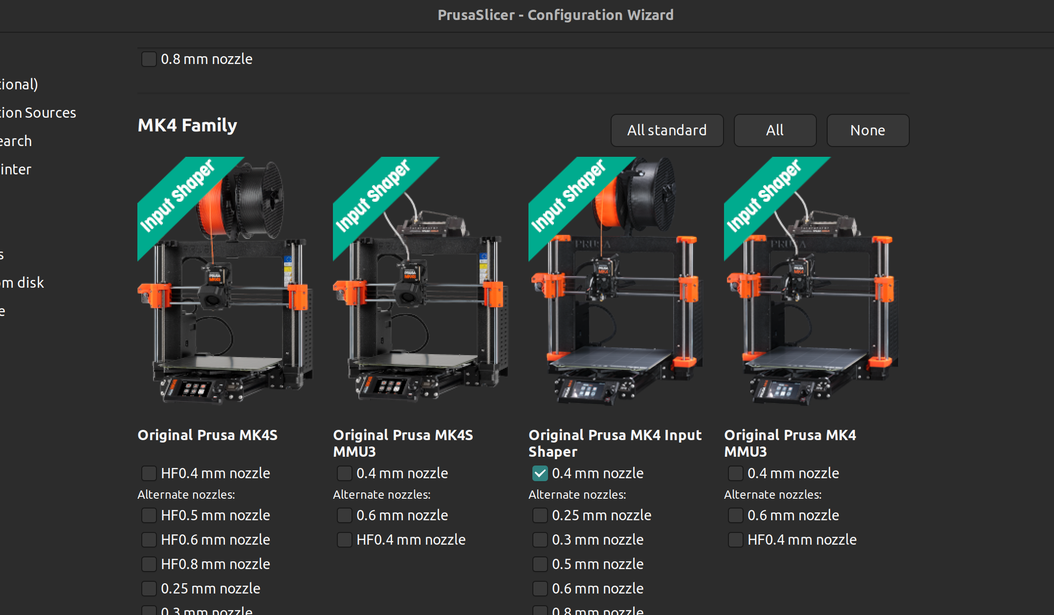 PrusaSlicer printer selection