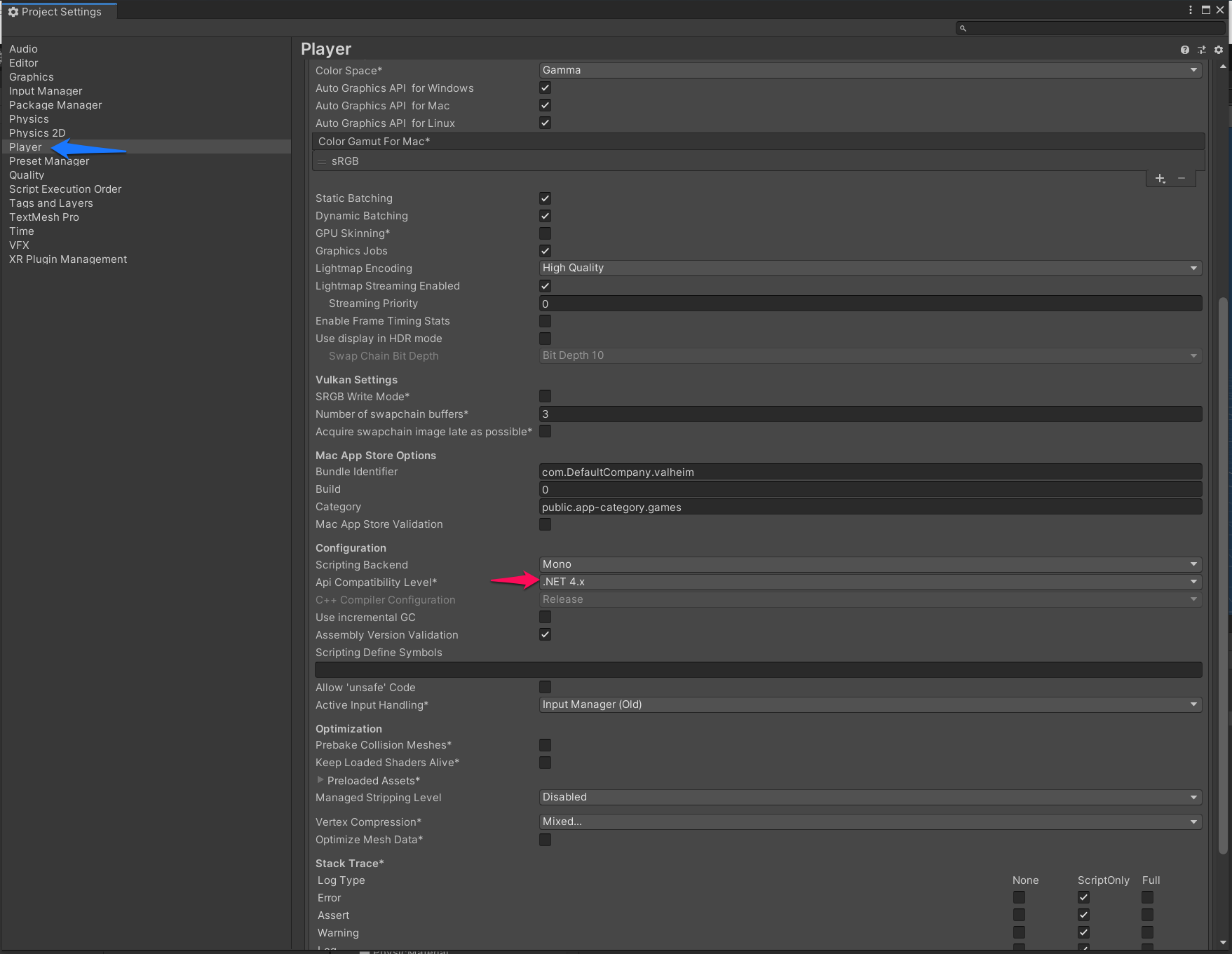 Unity Project Settings