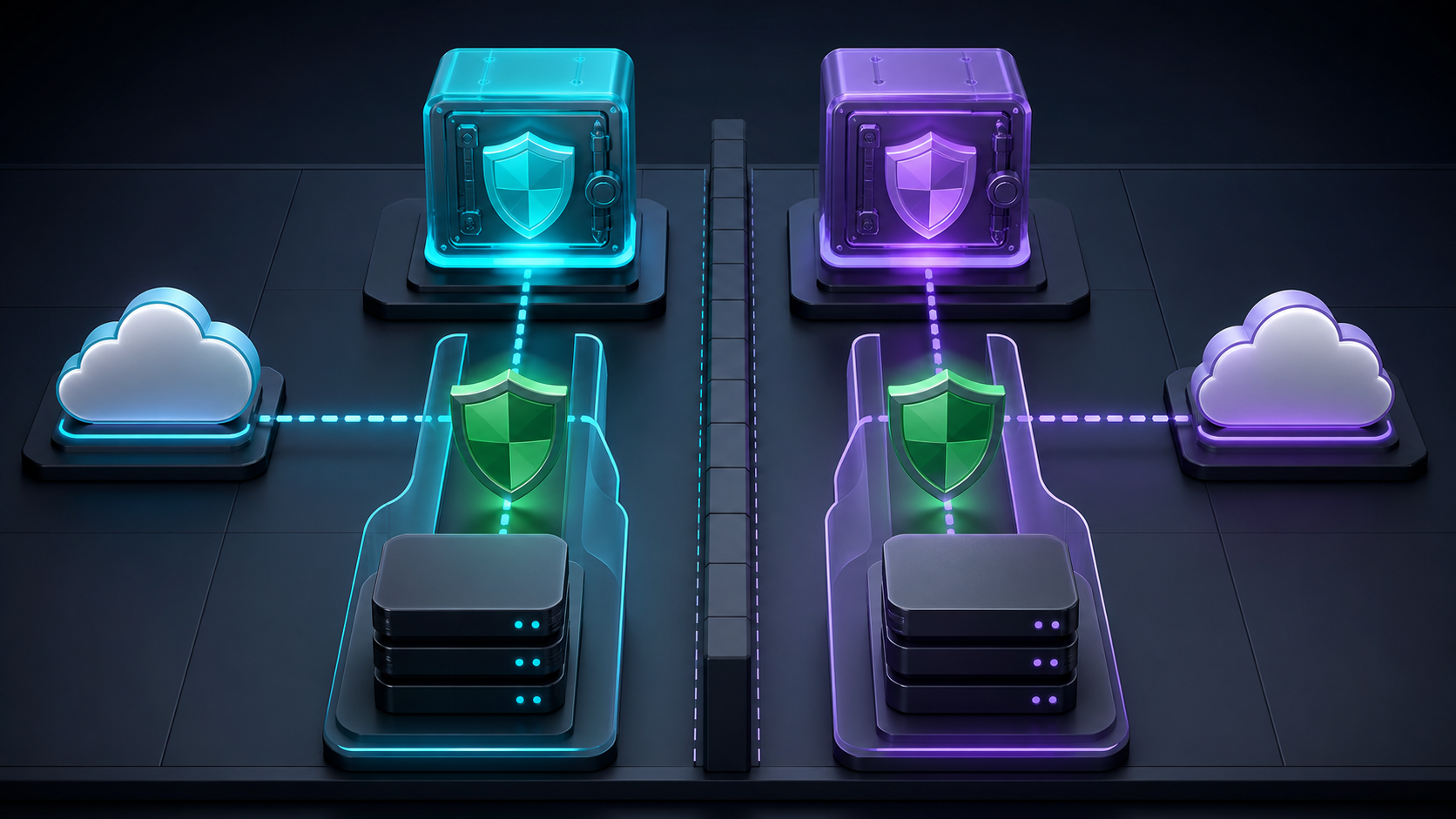 Two isolated account lanes connecting only to their matching repositories and remotes