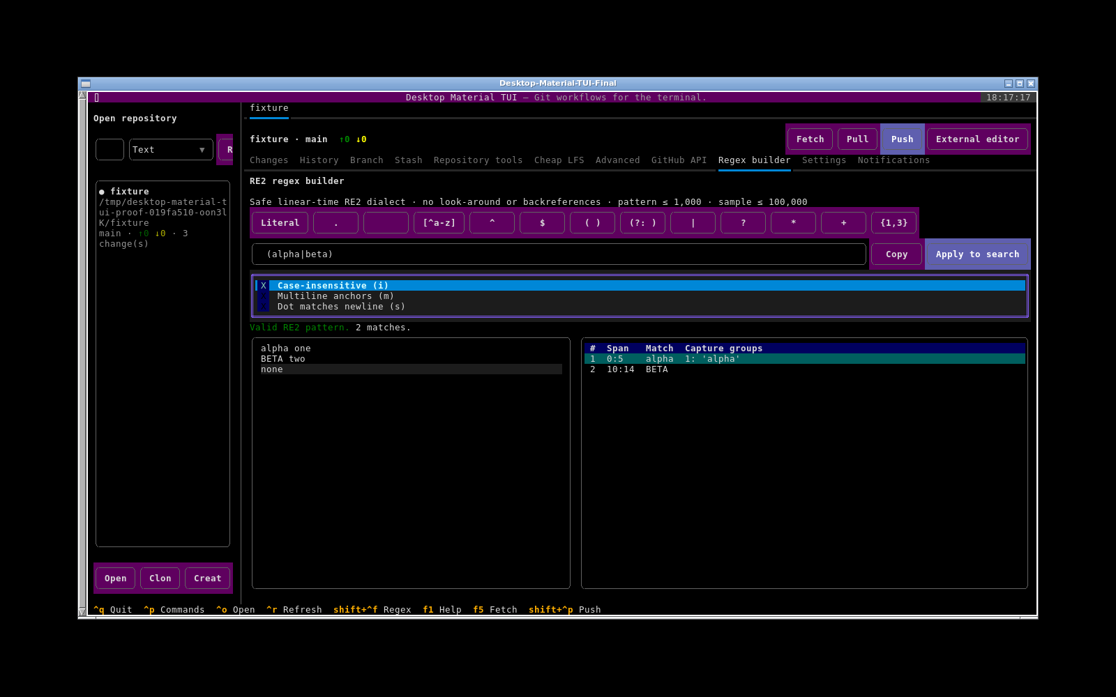 Linux terminal edition guided regex builder with live matches and capture groups
