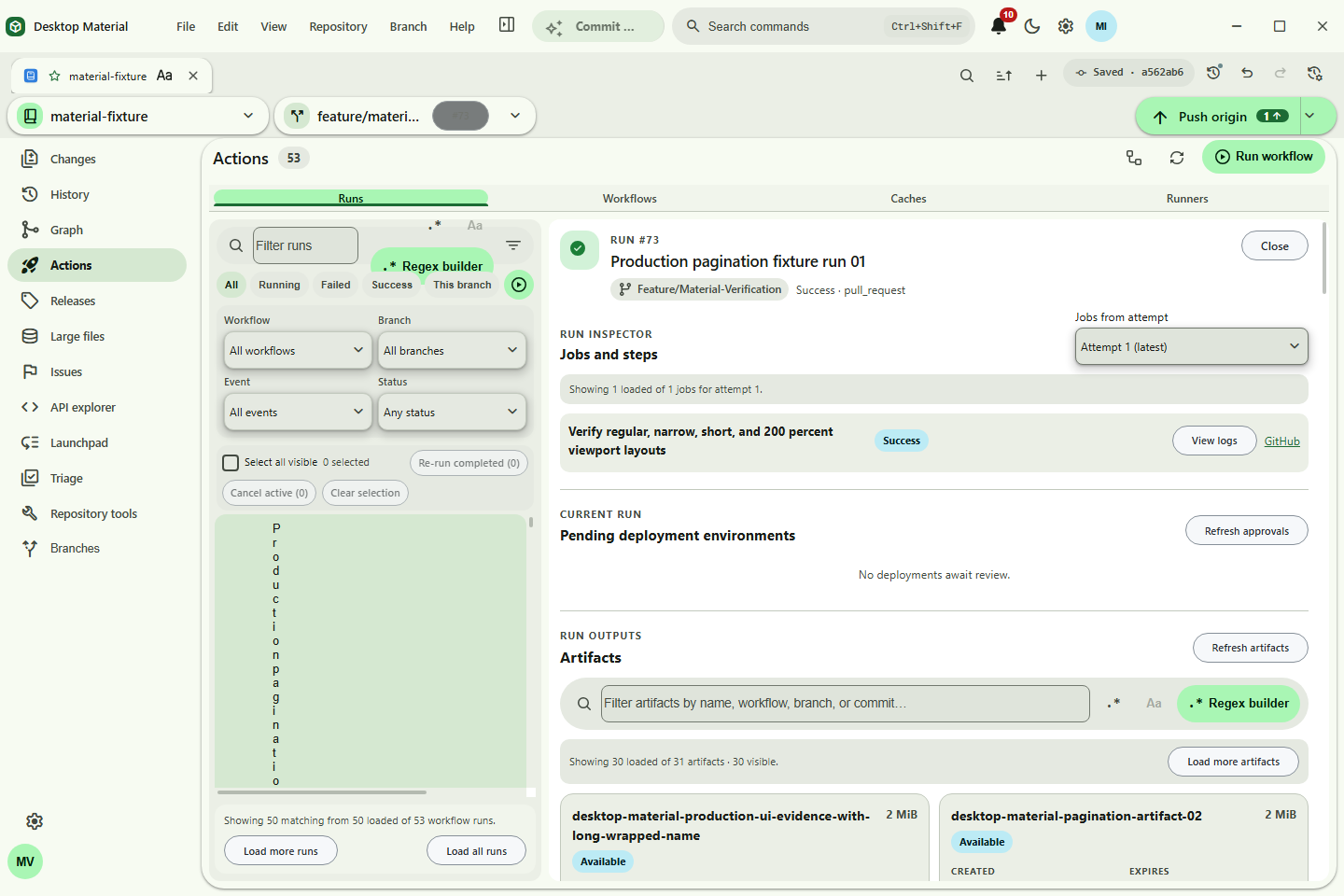 Actions artifact download and digest evidence