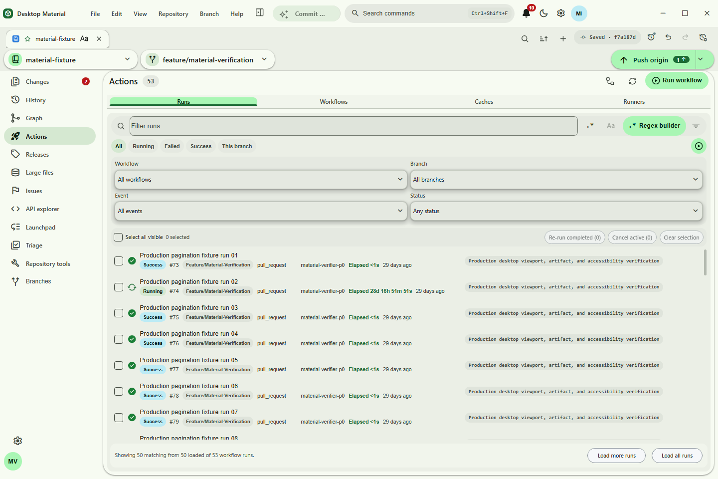 Actions run page two retained after Refresh