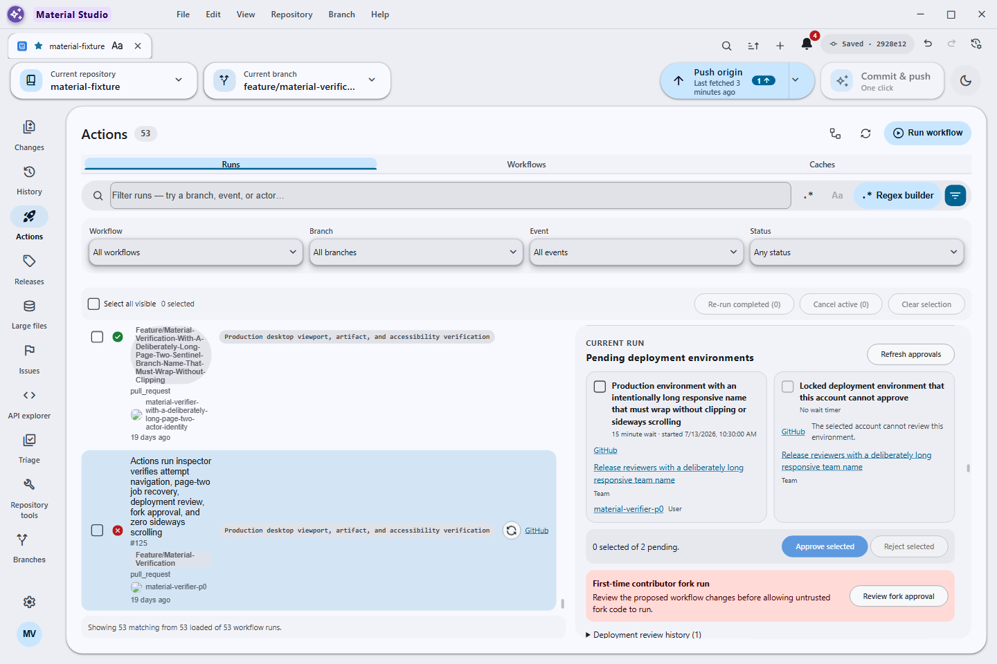 Pending Actions deployment environments with long reviewer and protection details
