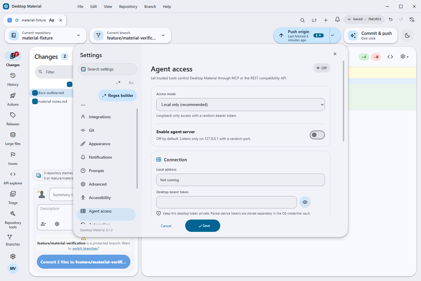Agent access with loopback and bearer-token controls