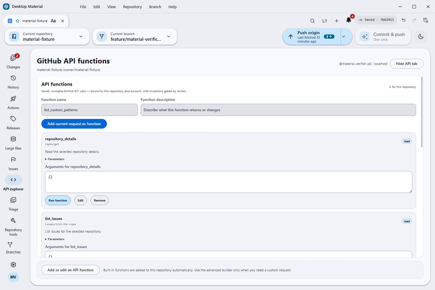 Named repository-bound API app functions with reviewed execution