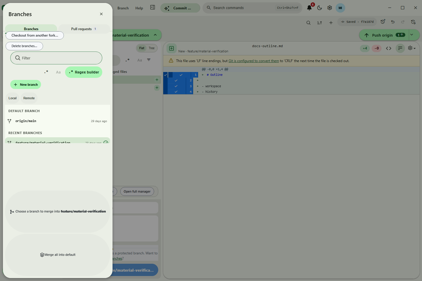 Branch navigation and status side sheet